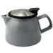 Tealula 16 oz bell-shaped Gray teapot with square handle and black and silver detachable push-on-lid