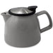 Tealula 26 oz bell-shaped gray teapot with square handle and black and silver detachable push-on-lid