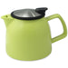 Tealula 26 oz bell-shaped lime green teapot with square handle and black and silver detachable push-on-lid