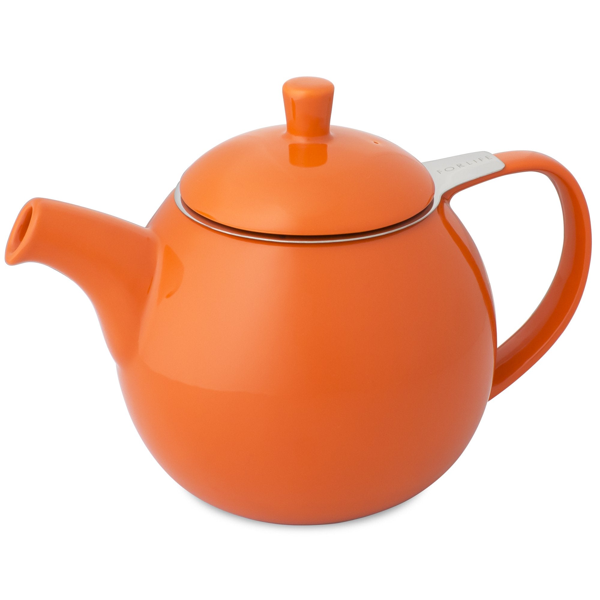 TeaLula 24 oz Curve sphere carrot orange colored Teapot glossy surface finish and attached lid