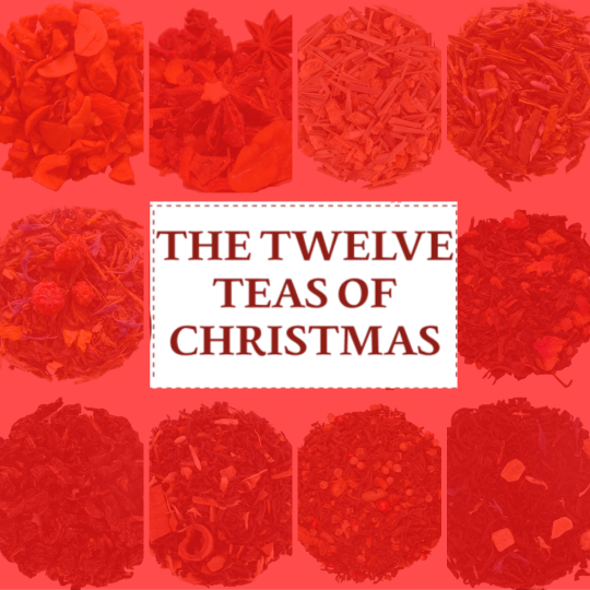 2022 Twelve Teas of Christmas sampler gift for tea lovers. A great variety of loose leaf tea: black tea, green tea, oolong, herbal tea.