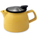 Tealula 16 oz bell-shaped Mandarin Yellow teapot with square handle and black and silver detachable push-on-lid
