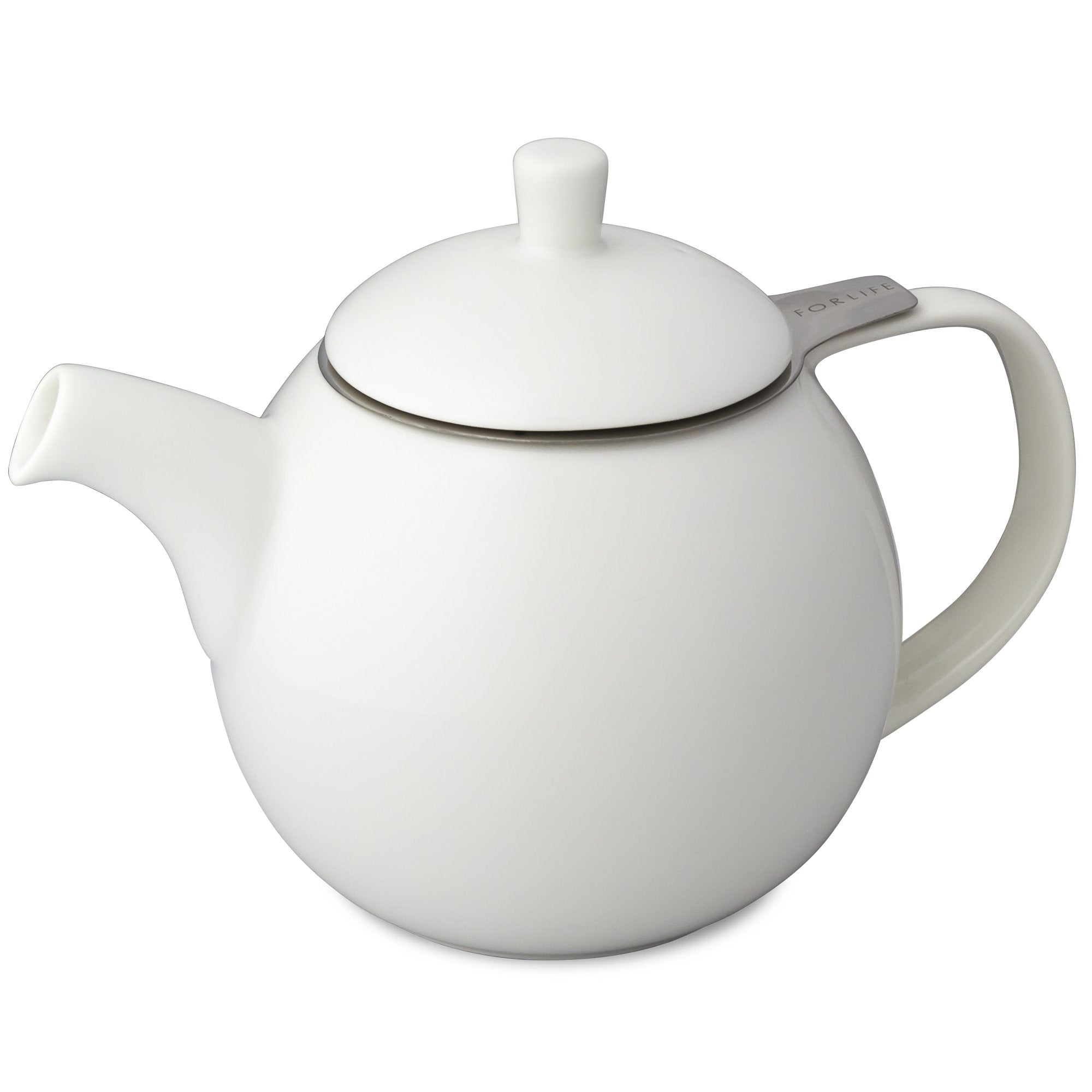 TeaLula 24 oz Curve sphere white Teapot matte surface finish and attached white matte lid