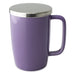 TeaLula 18 oz purple colored glossy surface finish mug with large thin rectangle handle and shiny stainless steel lid