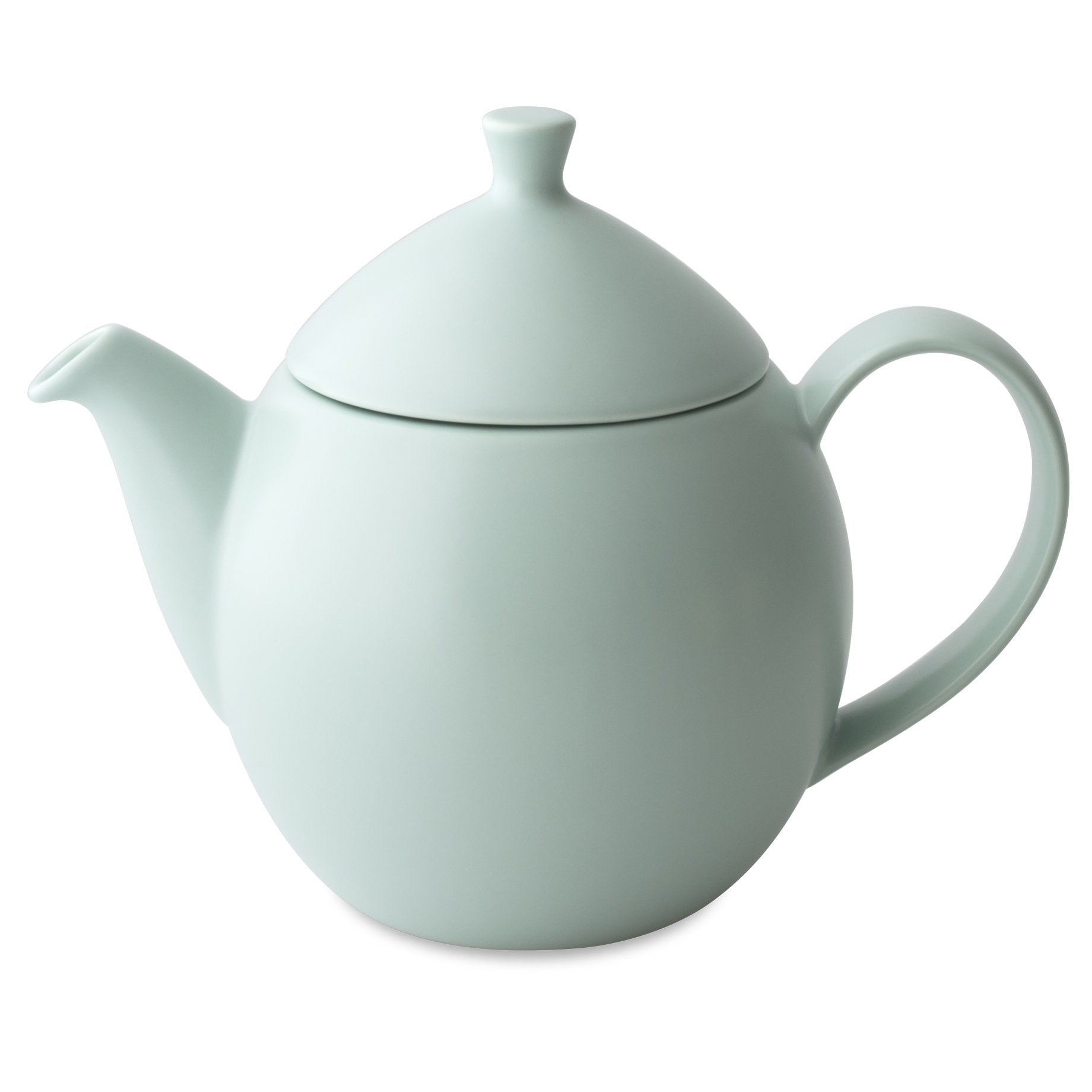 TeaLula 32 oz minty aqua colored satin finish curve Dew Teapot with large thin curve handle and detachable tea pot lid
