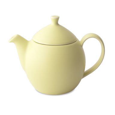 TeaLula 14 oz lemongrass yellow colored satin finish curve Dew Teapot with large thin curve handle and detachable tea pot lid